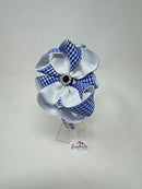 4 inch Flower Alice Band - Royal Blue & White Gingham