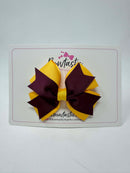 3.5 Inch 2 Layer Bow - Burgundy & Yellow Gold