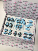 School Bundle - Matching Pairs - Clips & Alice Band - Bluebell & Metal Grey