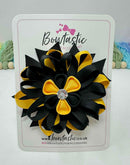 4 Inch Flower Bow - Black & Yellow Gold