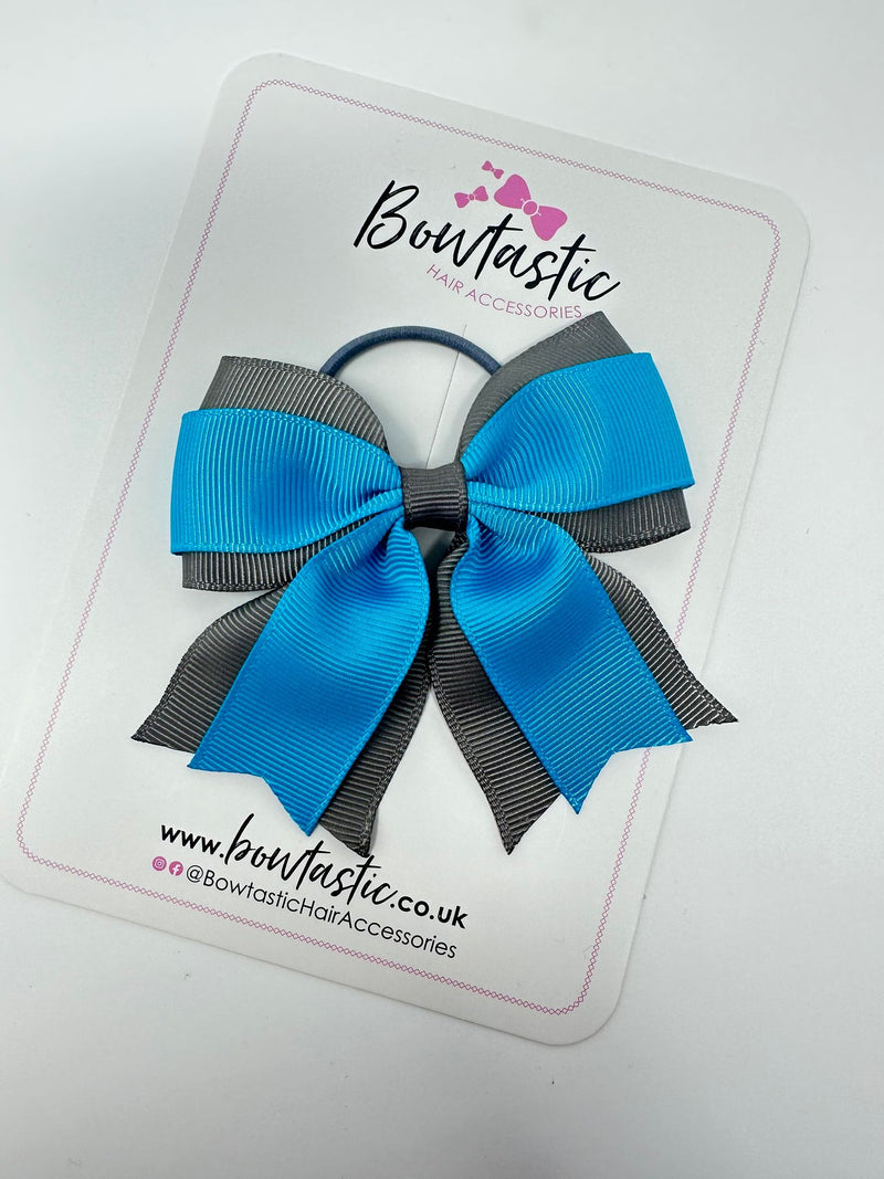 3.5 Inch Tail Bow Thin Elastic - Turquoise & Metal Grey