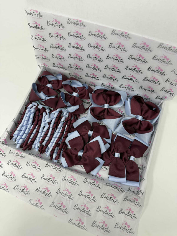School Bundle - 5 Matching Pairs - Clips & Bobbles - Burgundy & Bluebell