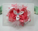 4 inch Fluffy Flower Bow - Hot Pink Polka Dot