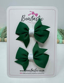 2 Inch Flat Bow - Forest Green & White - 2 Pack