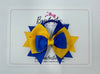 3.5 Inch Stacked Bow Bobble - Royal Blue & Yellow Gold