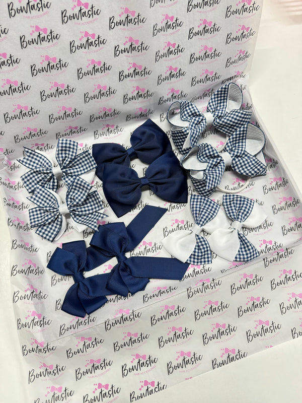 End of Line School Bundle - Matching Pairs - Navy & White Gingham