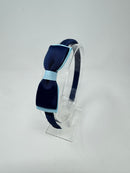 3 Inch Flat Bow Alice Band - Navy & Light Blue