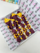 School Bundle - 3 Inch Bows - Clips & Bobbles - Burgundy & Yellow Gold
