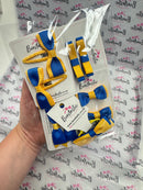 Surprise School Bundle - Small Bows - Clips - Matching Pairs - 10 Pack - Royal Blue & Yellow Gold