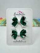 2 Inch Bows - Forest Green & White - 2 Pack