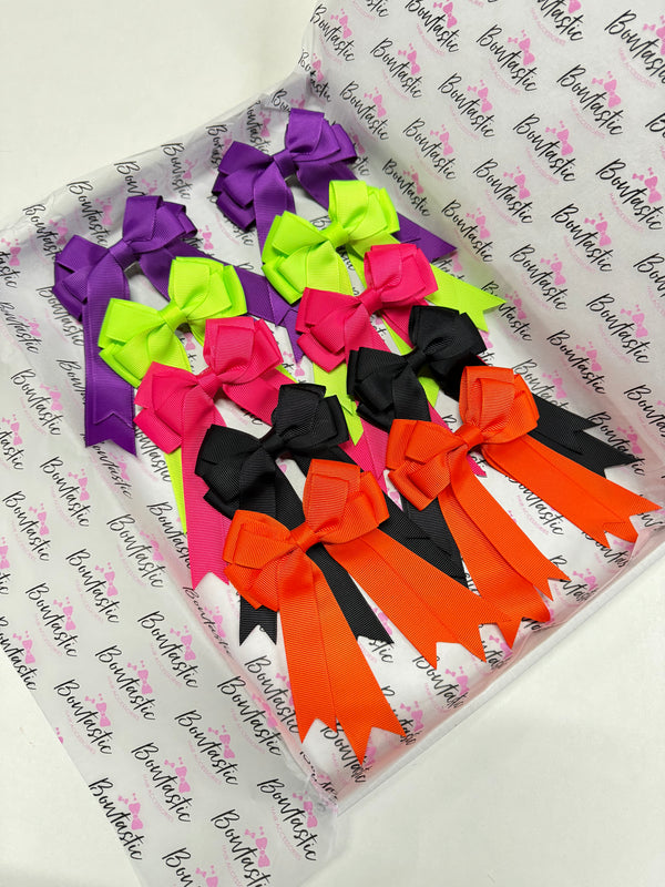 Bow Set - 4 Inch Tail Bows - 10 Pack Clips - Halloween Colours