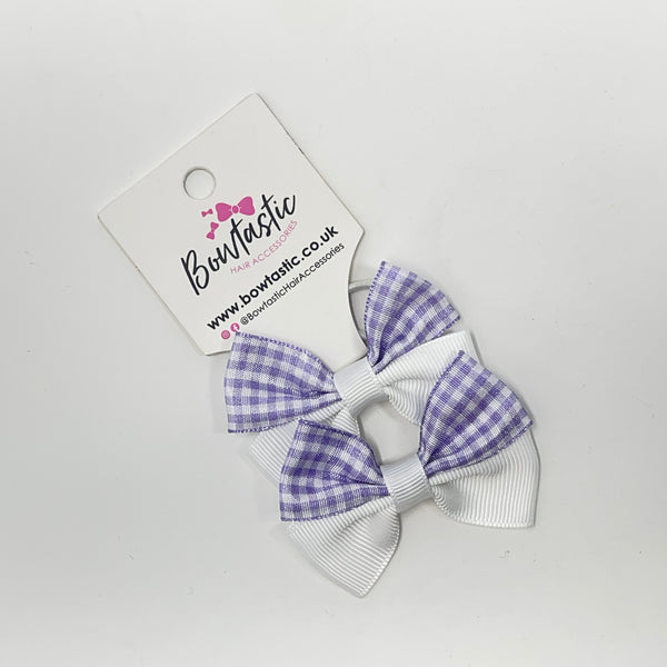 2.5 Inch Butterfly Bow Thin Elastic - Lilac & White Gingham - 2 Pack