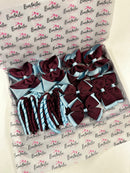 School Bundle - 5 Matching Pairs - Clips & Bobbles - Burgundy & Blue Topaz