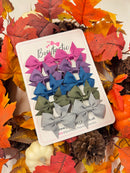 Autumn Bundle - 2.5 Inch Flat Bow Style 2 - Silver, Light Navy, Amethyst, Raspberry Rose & Deep Sage - 10 Pack