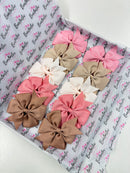 Autumn Bundle - 4 Inch Pinwheel Bow Bundle - Clips - Sideshow, Natural, Tan, Peony & Dusty Rose