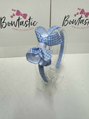 3 Inch Bow Alice Band - Light Blue & White Gingham