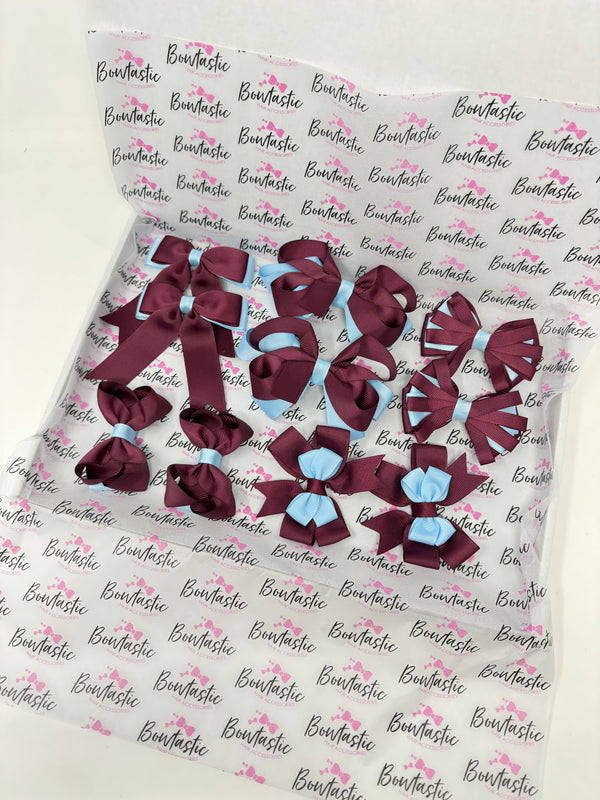 School Bundle - 10 Items - Matching Pairs - Burgundy & Blue Topaz - Clips