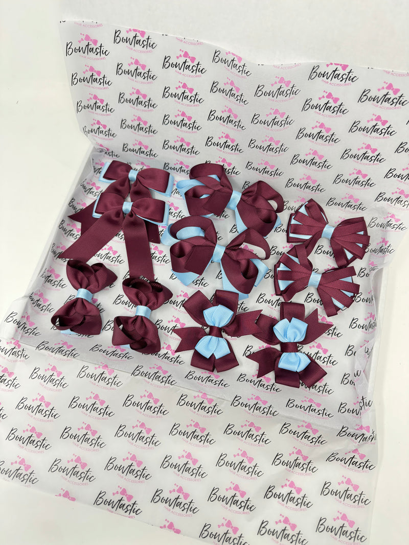 School Bundle - 10 Items - Matching Pairs - Burgundy & Blue Topaz - Clips