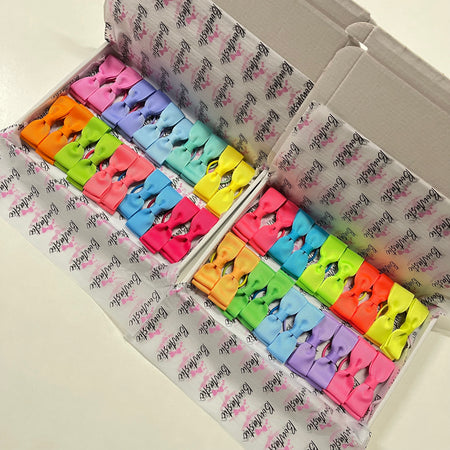 Bow Set - 20x Bright Bow Bobble Bundle - Thin Elastic