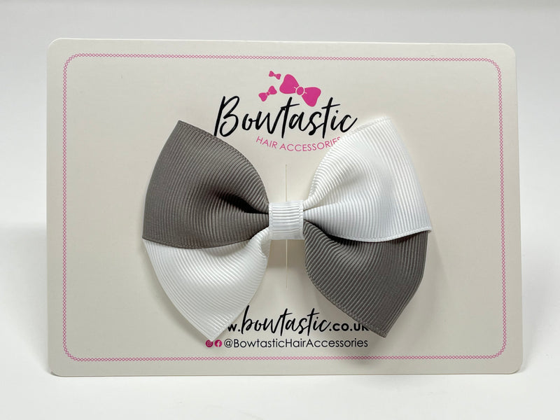 3 Inch Twist Bow - Metal Grey & White