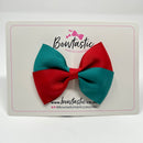 3 Inch Twist Bow - Jade Green & Red
