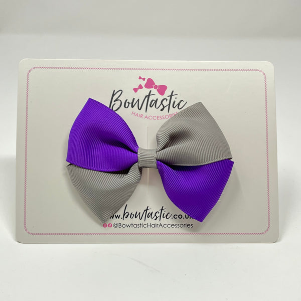 3 Inch Twist Bow - Purple & Metal Grey