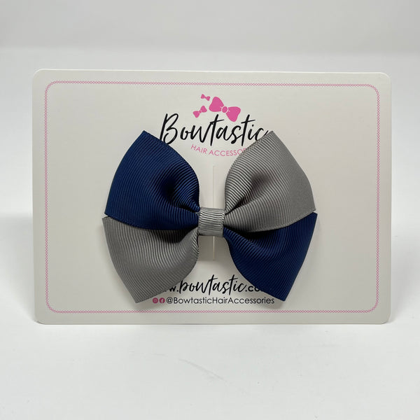 3 Inch Twist Bow - Navy & Metal Grey