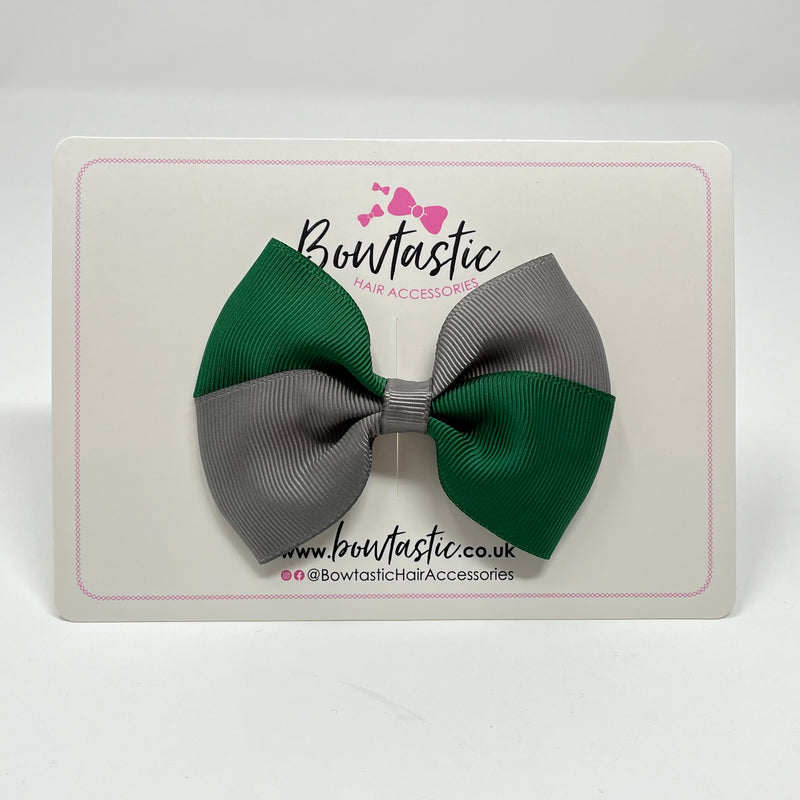 3 Inch Twist Bow - Forest Green & Metal Grey