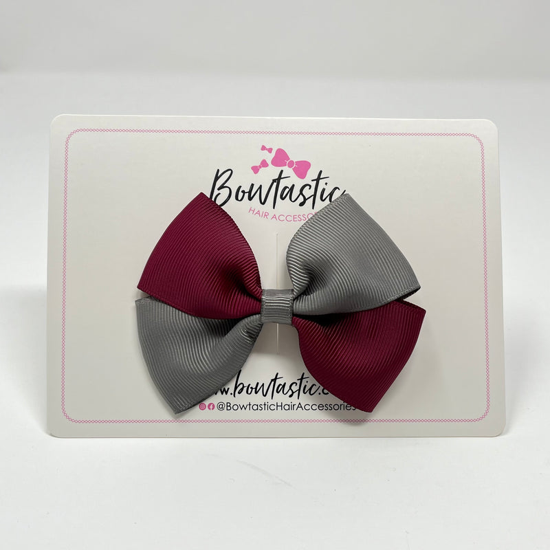 3 Inch Twist Bow - Wine & Metal Grey