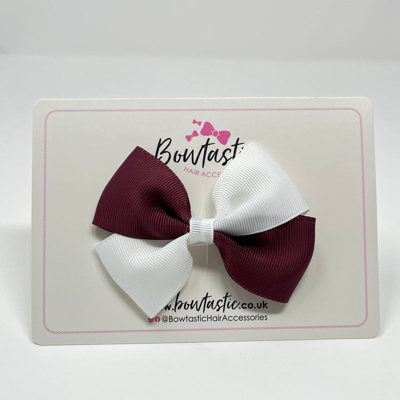 3 Inch Twist Bow - Burgundy & White