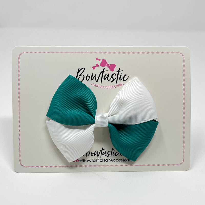 3 Inch Twist Bow - Jade Green & White