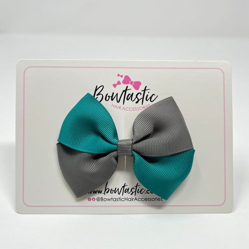 3 Inch Twist Bow - Jade Green & Metal Grey