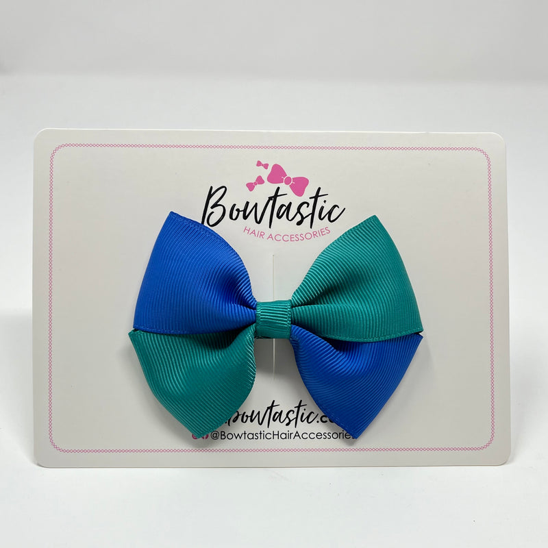 3 Inch Twist Bow - Royal Blue & Jade Green