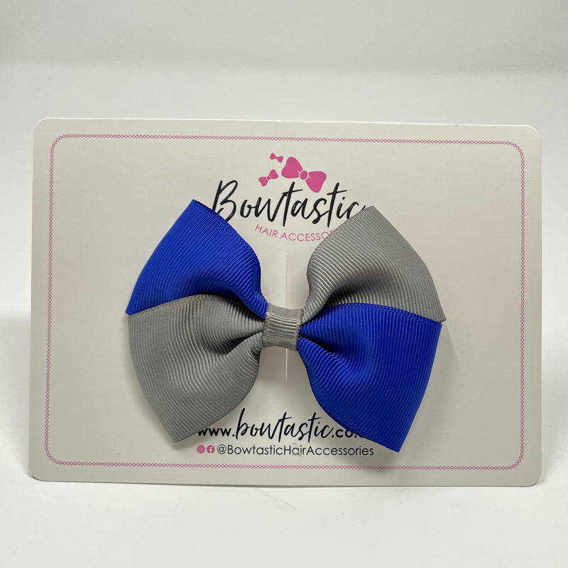 3 Inch Twist Bow - Cobalt & Metal Grey