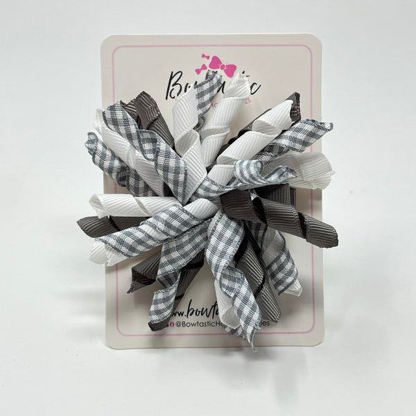 3.5 Inch Corker Bow - Grey & White Gingham