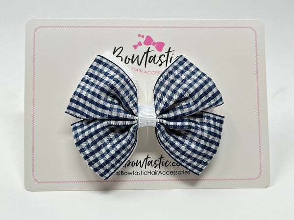 3.5 Inch 2 Layer Butterfly Bow - Navy & White Gingham