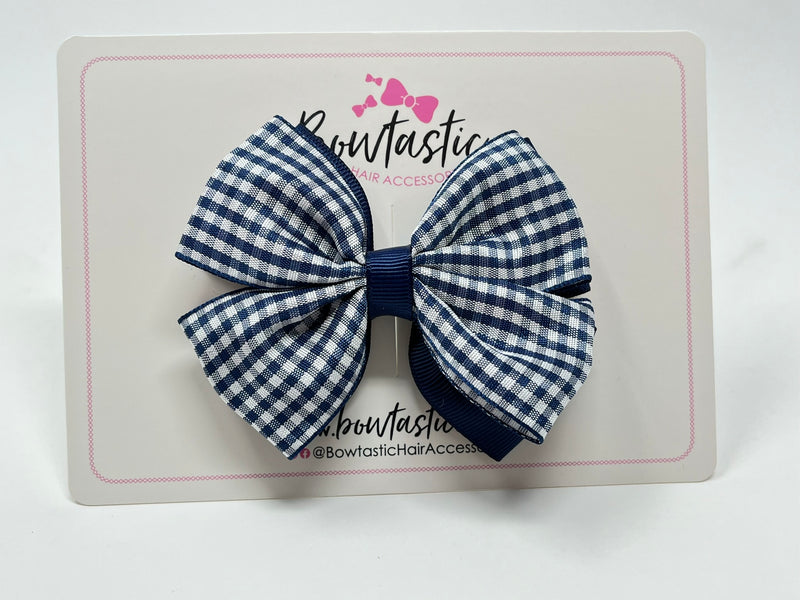 3.5 Inch 2 Layer Butterfly Bow - Navy & Navy Gingham