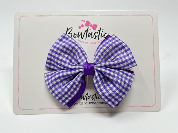 3.5 Inch 2 Layer Butterfly Bow - Purple & Purple Gingham