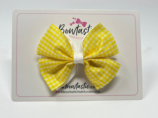 3.5 Inch 2 Layer Butterfly Bow - Yellow & White Gingham