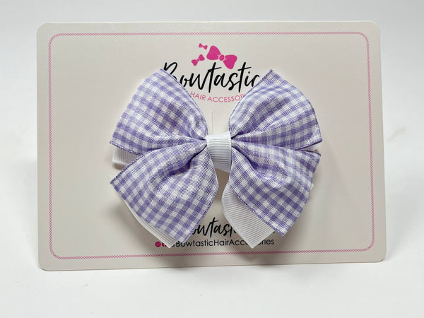 3.5 Inch 2 Layer Butterfly Bow - Lilac & White Gingham