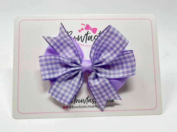 3.5 Inch Flat Double Bow - Lilac & Lilac Gingham