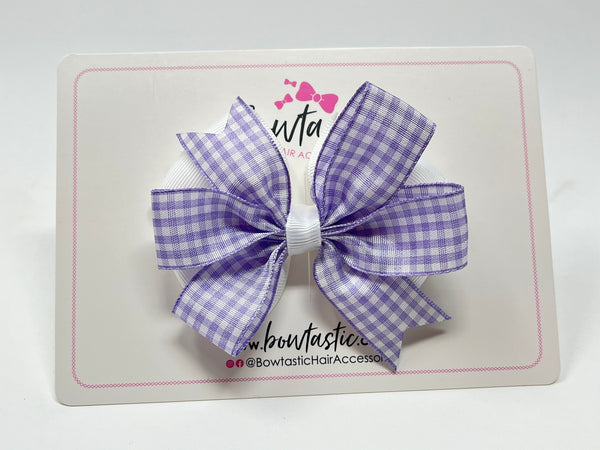 3.5 Inch Flat Double Bow - Lilac & White Gingham