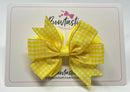3.5 Inch Flat Double Bow - Yellow & Yellow Gingham