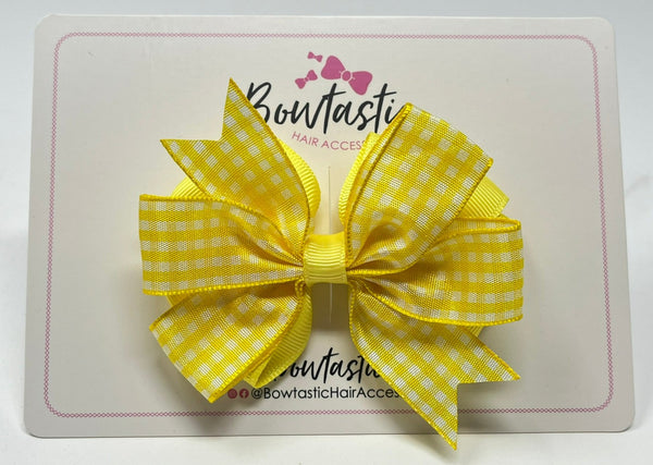 3.5 Inch Flat Double Bow - Yellow & Yellow Gingham