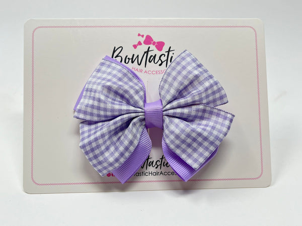 3.5 Inch 2 Layer Butterfly Bow - Lilac & Lilac Gingham