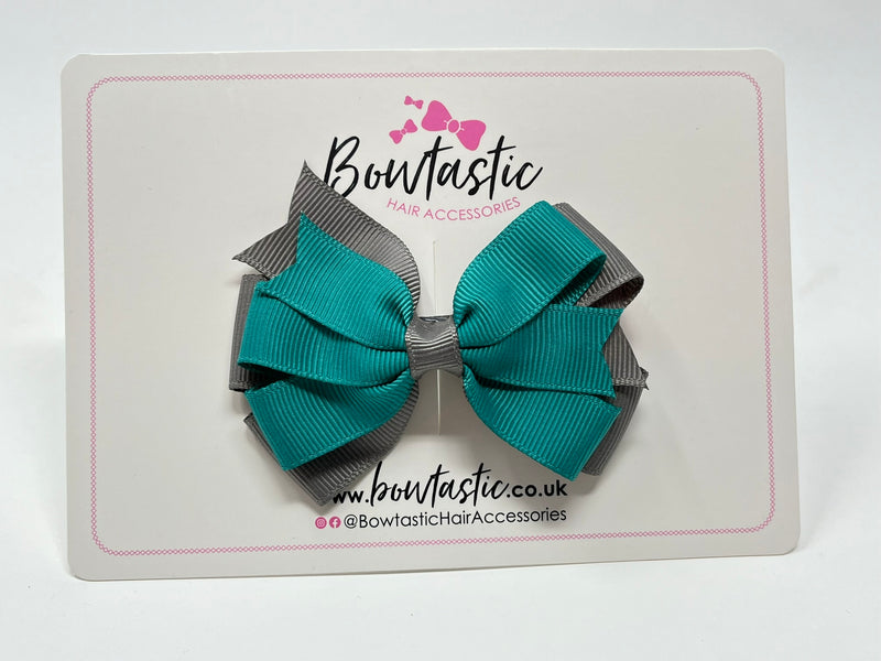 3.25 Inch Flat Bow Style 2 - Jade Green & Silver