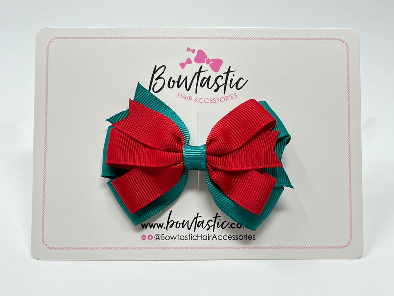 3.25 Inch Flat Bow Style 2 - Jade Green & Red