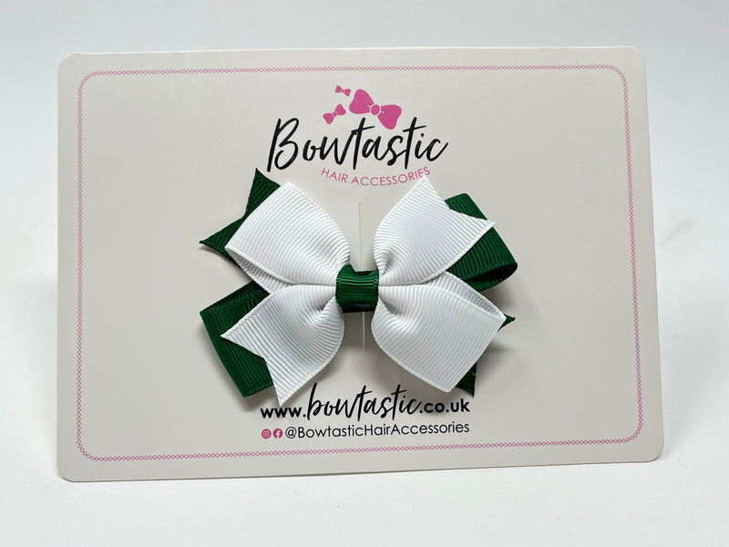 3 Inch Flat 2 Layer Bow - Forest Green & White