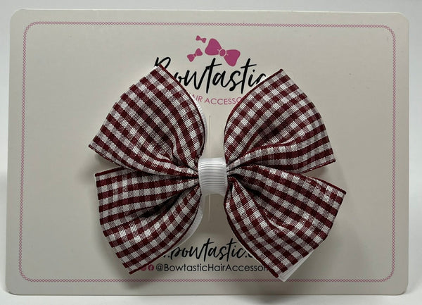 3.5 Inch 2 Layer Butterfly Bow - Burgundy & White Gingham