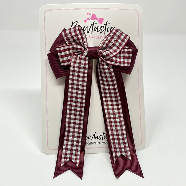 4 Inch Double Tail Bow - Burgundy Gingham